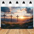 thumbnail image 1 of Jesus Christ Cross Photography Backdrop Christian Nativity Sce Sunset Mountain Cave Religious Activities Photocall Background, 1 of 5