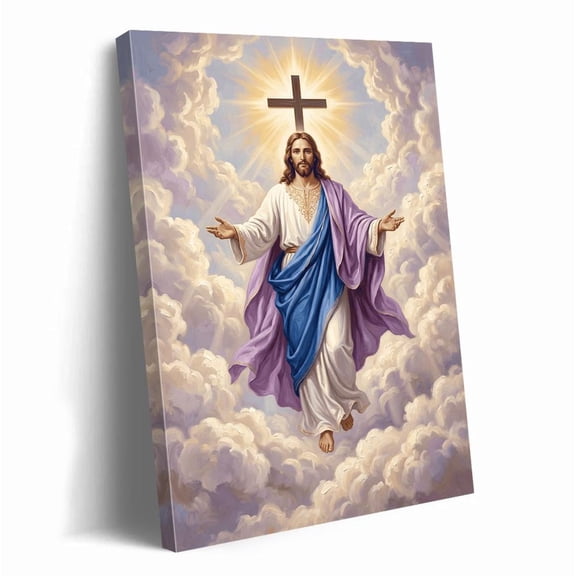 Jesus Christ Cross Wall Art Christian Home Decor Ascension Art Religious Faith Based Art Living Room Spiritual Gift Print, Unframed Paper Print