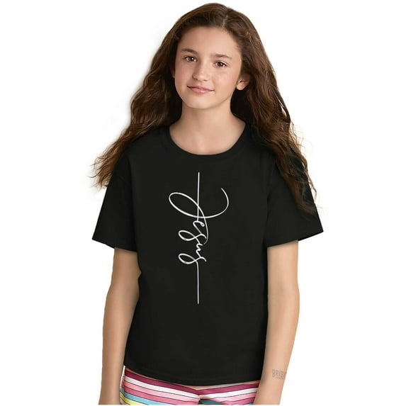 Jesus Christ Cursive Christian Girls Kids T Shirt Tees Teen Brisco Brands X