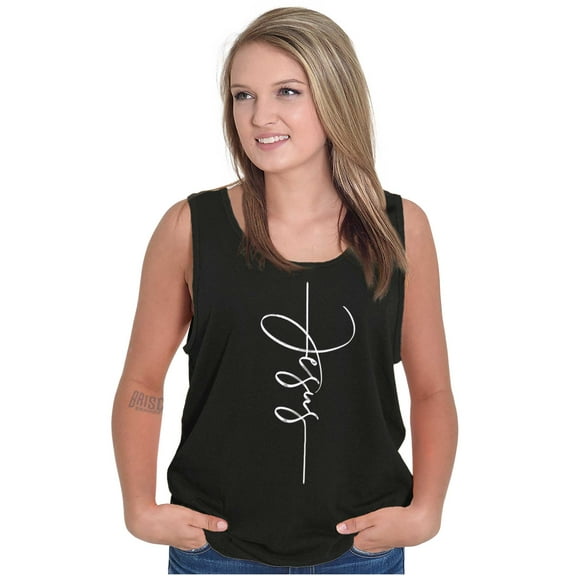 Jesus Christ Cursive Christian Tank Top Tee Shirt Women Brisco Brands X