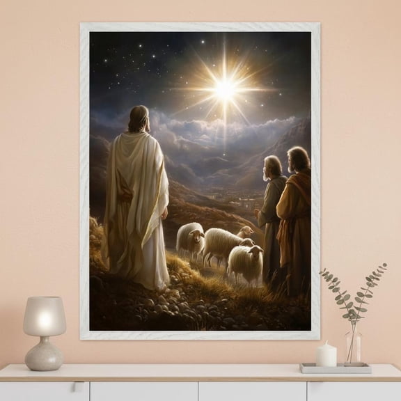 Jesus Christ Divine Star Light Wall Art Shepherd Night Sky Decor Christian Faith Print Bet
