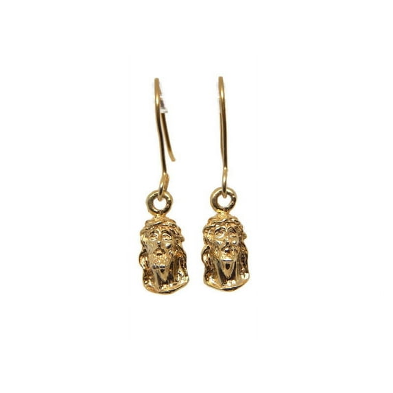 Jesus Christ Face Earrings 14K Yellow Gold