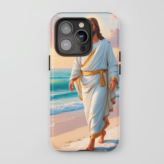 Jesus Christ For All iPhone Series Protective Phone Case Christian Religious Art Pastel Ocean Sunset