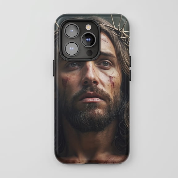 Jesus Christ For All iPhone Series Protective Phone Case Religious Art Dark Tone Print