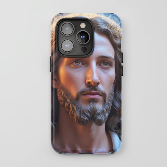 Jesus Christ For All iPhone Series Protective Phone Case Spiritual Art Gold Blue