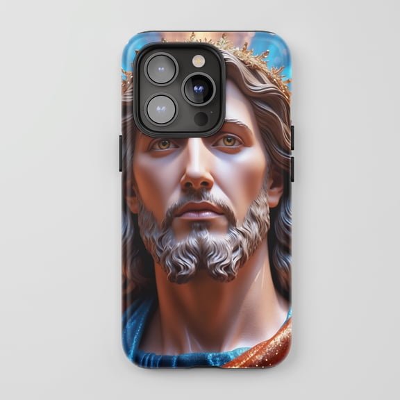 Jesus Christ For All iPhone Series Tough Phone Case Religious Art Blue Gold