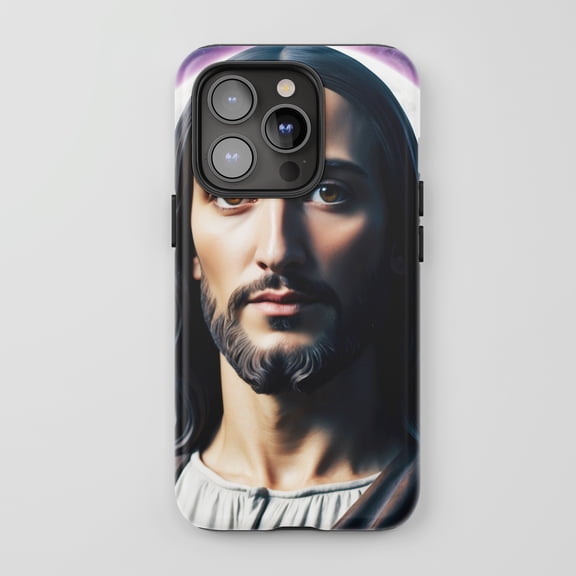 Jesus Christ For All iPhone Series Tough Phone Case Religious Art Purple Aura