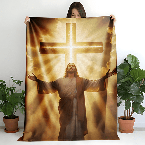 Jesus Christ Gifts for Women Men Warm Soft Plush Lightweight Flannel Winter Bedding, God graphics Decorative Throw Blanket