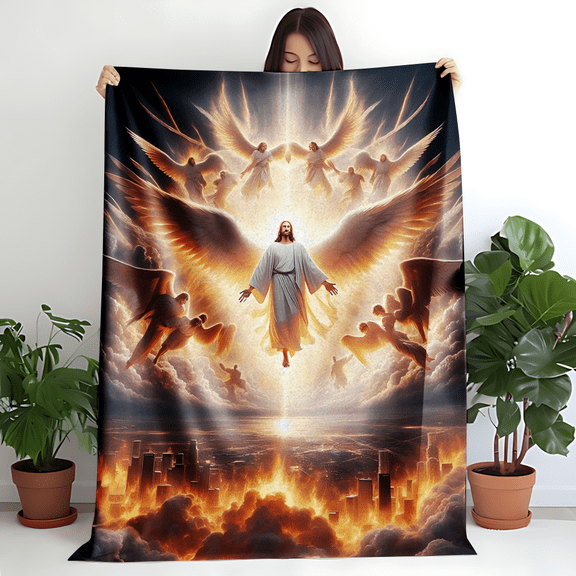 Jesus Christ Gifts for Women Men Warm Soft Plush Lightweight Flannel Winter Bedding, God graphics Decorative Throw Blanket