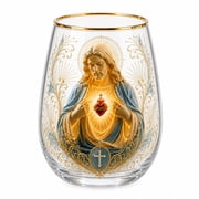 Jesus Christ Glass Tea Cup, 14 oz Clear Jesus Pattern Glass Cup, Elegant Gold Rimmed Glassware Decorative Tumbler Gift for Women Mom Wife