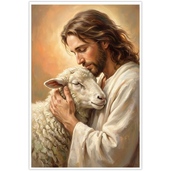 Jesus Christ The Good Shepherd Canvas Wall Art Religious Christian Decor Lamb Painting Poster for Living Room Bedroom Office Church Inspirational Faith Gifts