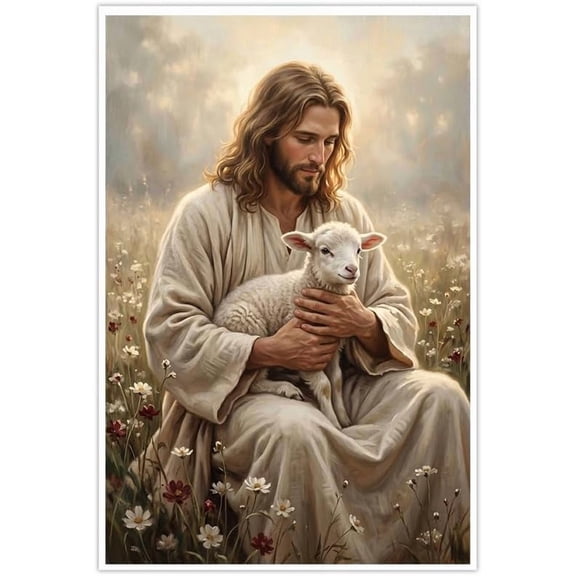 Jesus Christ Good Shepherd with Lamb Christian Wall Art Poster Home Decor