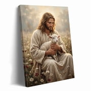 Jesus Christ Holding Lamb Wall Art, Good Shepherd Religious Faith Inspirational Poster, Spiritual Christian Print Artwork