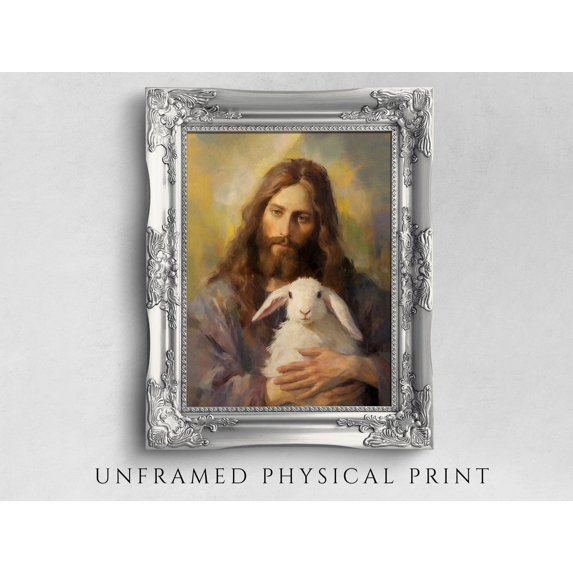 Jesus Christ Holding White Rabbit Art Print On Pape: Christian Easter ...