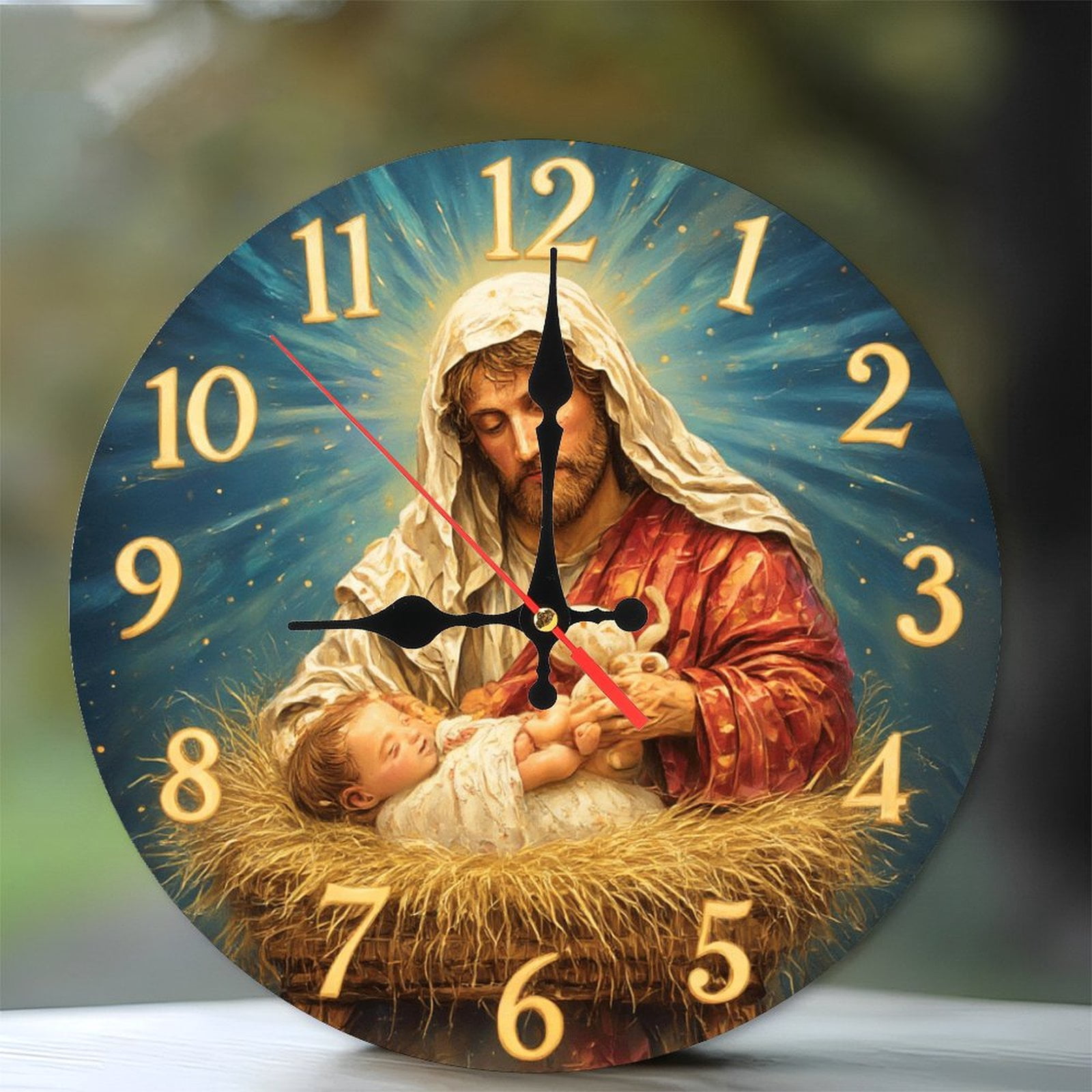 Jesus Christ Holy Family Nativity Scene Wall Clock 10-Inch Silent ...