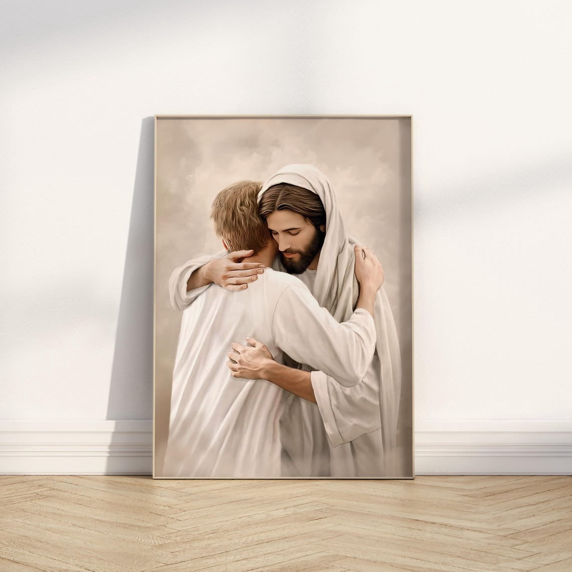 Jesus Christ Hugging Man Wall Art Print, Healing Embrace And Christian ...