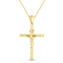 Jesus Christ INRI Crucifix Cross Pendant Necklace In 14K Yellow Gold Plated 925 Sterling Silver For Women 18" Chain