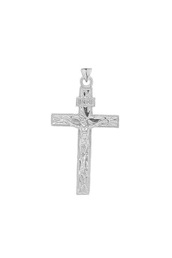 Jesus Christ INRI Crucifix Cross Pendant in Sterling Silver (Large)