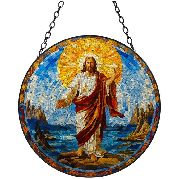 Jesus Christ Icon Stained Glass Suncatcher Handmade Window Hangings Colored Glass Suncatcher Crafts Kits for Indoor Garden Christmas Decoration 16x16cm(11)