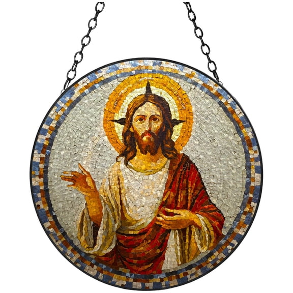 Jesus Christ Icon Stained Glass Suncatcher Handmade Window Hangings Colored Glass Suncatcher Crafts Kits for Indoor Garden Christmas Decoration 16x16cm(4)