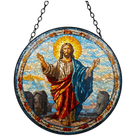 Jesus Christ Icon Stained Glass Suncatcher Handmade Window Hangings Colored Glass Suncatcher Crafts Kits for Indoor Garden Christmas Decoration 16x16cm(9)