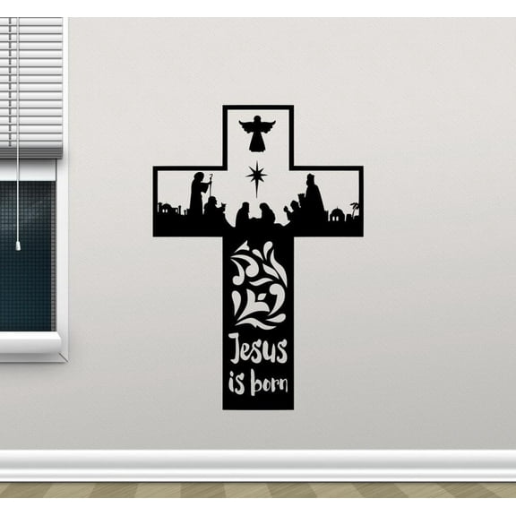 Jesus Christ Is Born Cross Wall Stickers Home Decor Living Room Religion Vinyl Sticker Bedroom Christian Mural Removable 57x83cm
