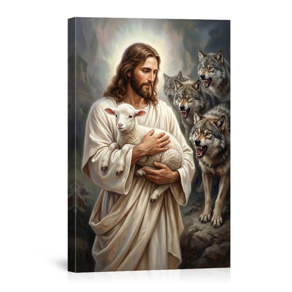 Jesus Christ Lamb Fierce Wolves Religious Christian Faith Home Canvas
