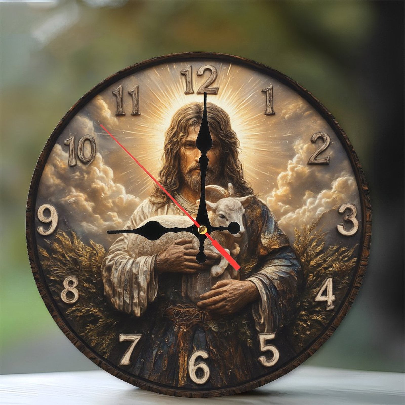Jesus Christ Lamb Wall Clock Religious Art Decor 10-Inch Silent Wooden ...