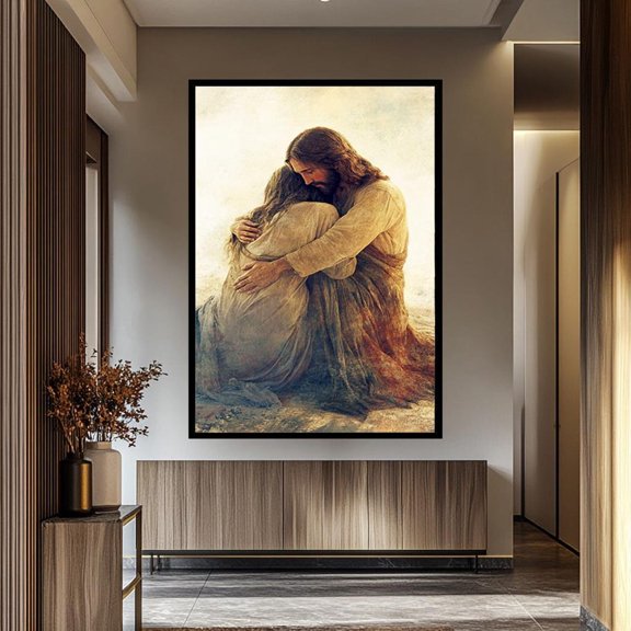 Jesus Christ Love Woman Print Comfort And Compassion Christian Art Spiritual Healing Wall Decor Inspirational Faith Artwork, Unframed Canvas 8x10in
