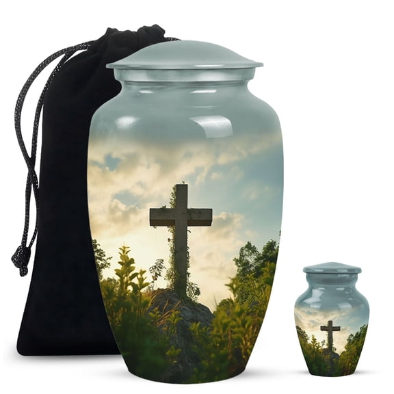 Jesus Christ Mini Memorial Urns For Human Ashes Adult Male - Cremation Large Urn For Ashes Adult Mother - Decorative Gifts For Burial Combo 10Inch 200Lbs And 3Inch Keepsake
