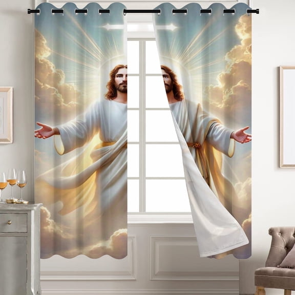 Jesus Christ Open Arms Heavenly Light Cross Grommet Curtains, Christian Religious Window Drapes for Bedroom Living Room