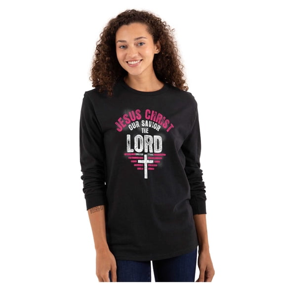 Jesus Christ Our Savior Christian Women's Long Sleeve T Shirt Brisco Brands S
