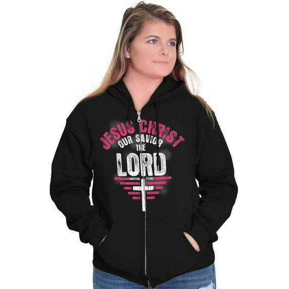Jesus Christ Our Savior Christian Zip Hoodie Sweatshirt Women Brisco Brands L