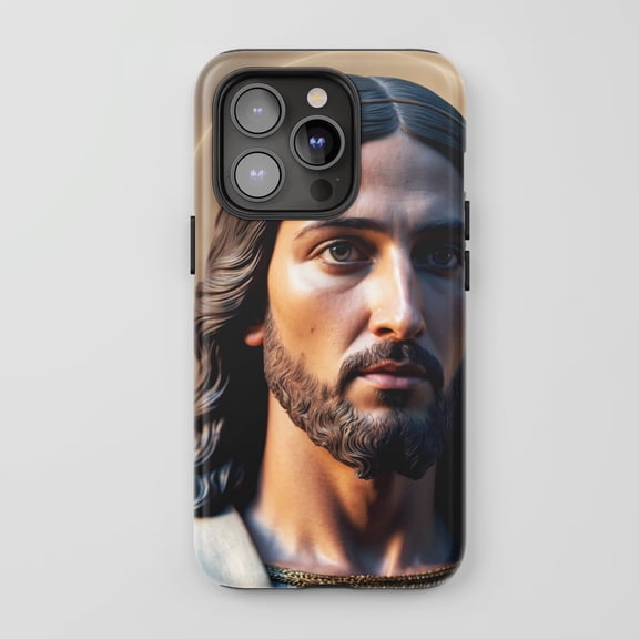 Jesus Christ Portrait For All iPhone Series Protective Phone Case Religious Art Tan Brown