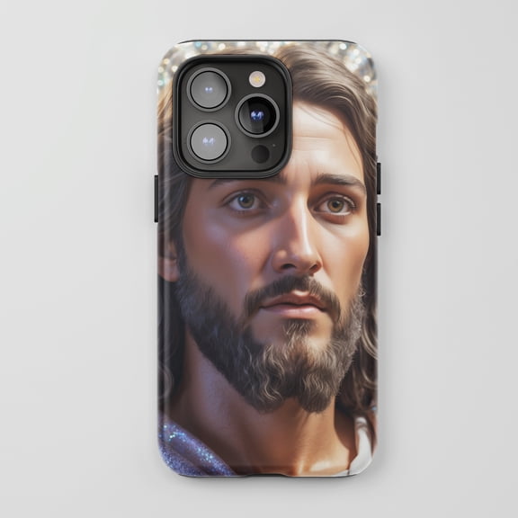 Jesus Christ Portrait For All iPhone Series Tough Phone Case Realistic Christian Art Multi-color Sparkle