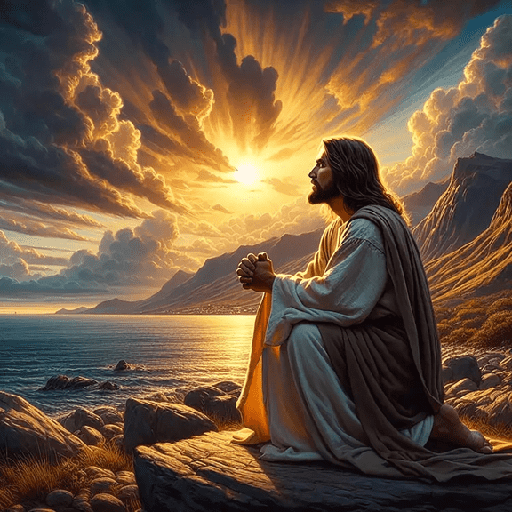 Jesus Christ Prayer Diamond Art Kits for Adults, Sunset Landscape 5D Diamond Painting Kits for Beginner, DIY Round Full Drill Diamond Dots Paintings Picture Gem Art Crafts Home Decor 12X12Inch