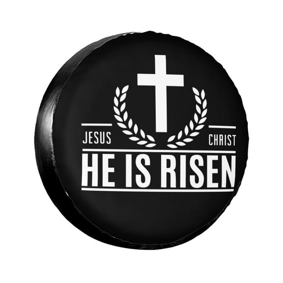 Jesus Christ He Is Risen Christian Spare Tire Cover Waterproof Dust-Proof Universal Wheel Tire Covers Fit For Trailer, Rv, Suv Truck And Camper Accessories 15 Inch