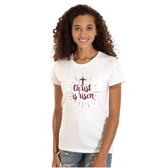 Jesus Christ Risen Easter Believe God Womens Slim Fit Graphic Tee Brisco Brands S