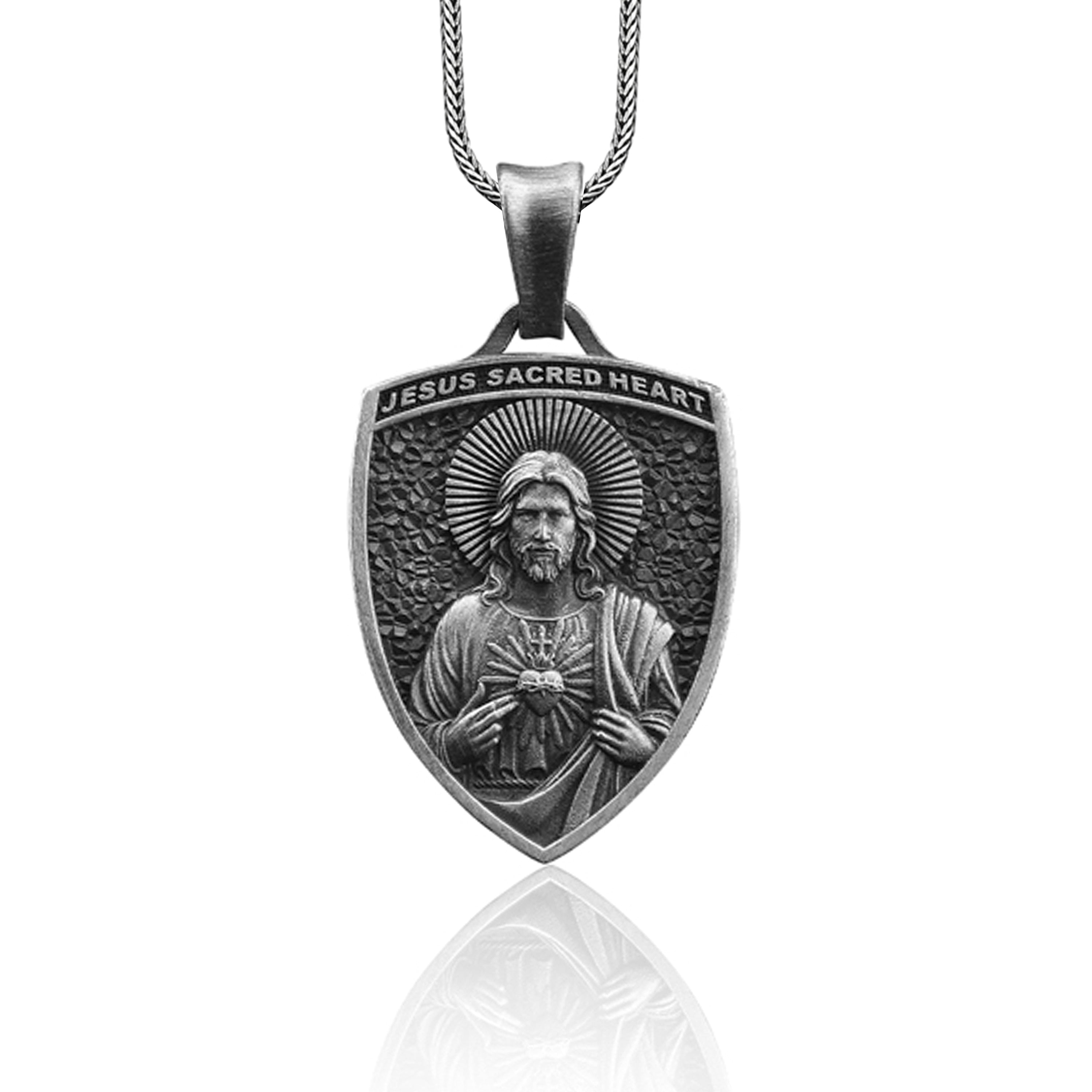 Jesus Christ Sacred Heart Handmade Sterling Silver Men Charm Necklace ...