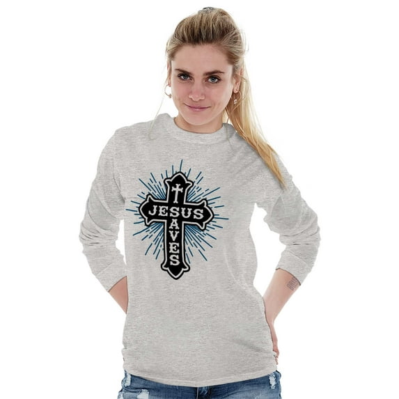 Jesus Christ Saves Christian Love Long Sleeve TShirt Men Women Brisco Brands S