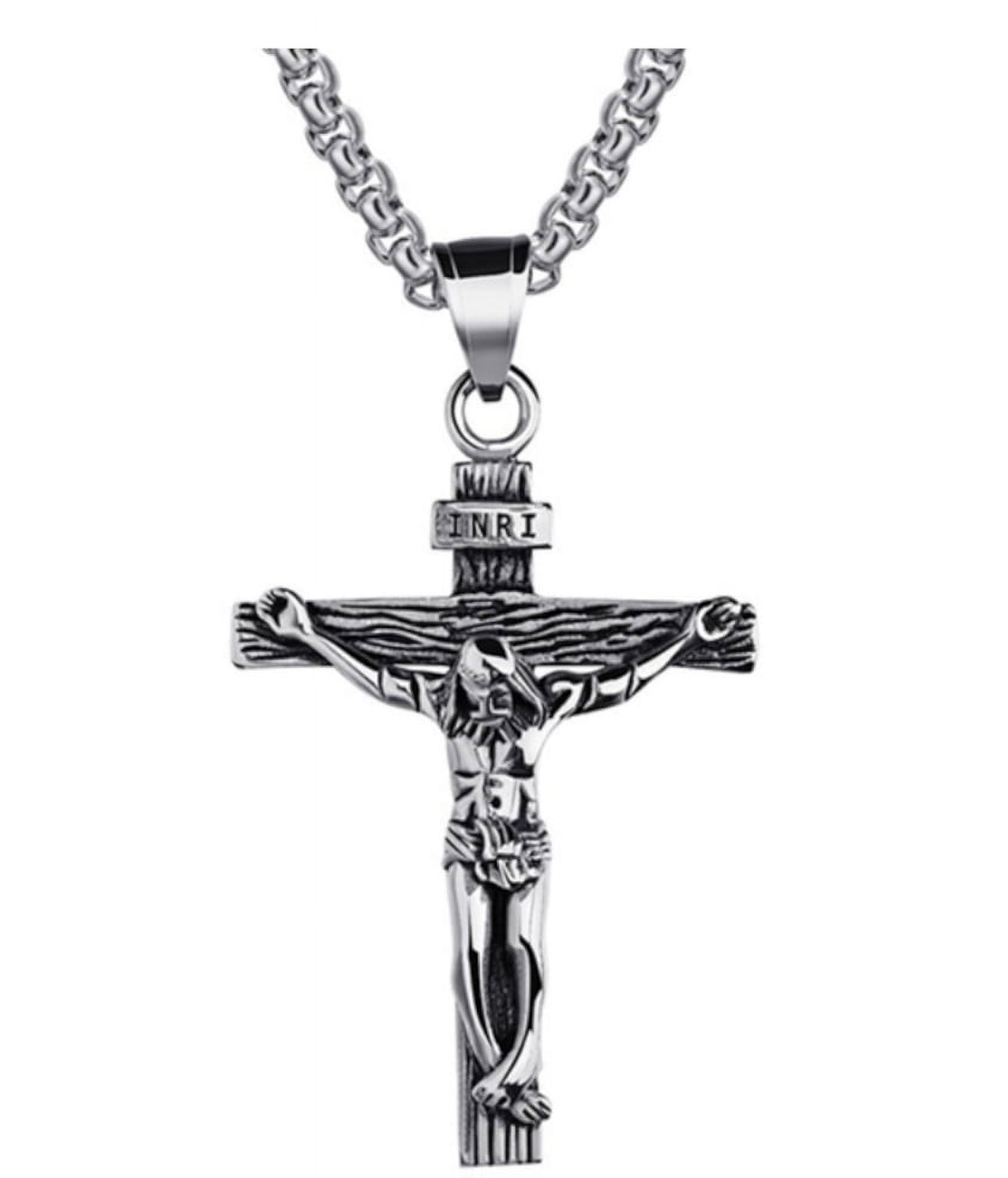 Jesus Christ Silvertone Cross Chain Anti Tarnish Christian Jewelry