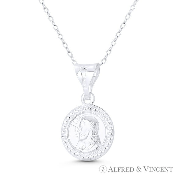 Jesus Christ, Son of God, 25x15mm (1x0.6in) Button Pendant in .925 Sterling Silver