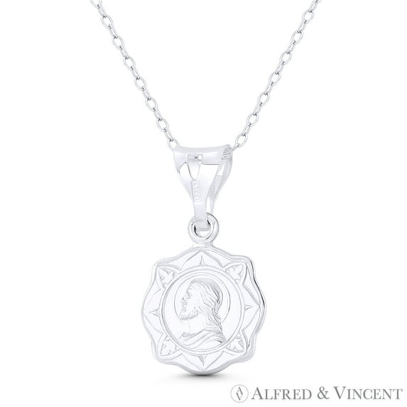 Jesus Christ, Son of God, 26x15mm (1x0.6in) Button Pendant & Chain Necklace in .925 Sterling Silver