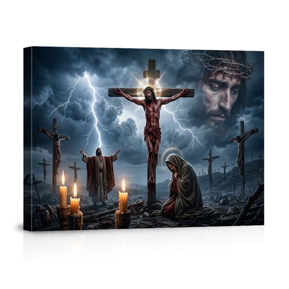 Jesus Christ Storm Lightning Christian Religious For Home Chapel Prayer Room Canvas