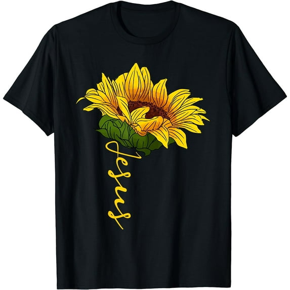Jesus Christ Sunflower Faith Christians Christianity T-Shirt Black 2X-Large