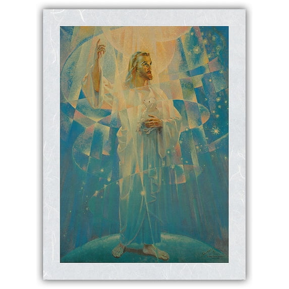 Jesus Christ - Thine is the Power - Vintage Religious Art by Warner Sallman c. 1957 - Japanese Unryu Rice Paper Art Print (Unframed) 12 x 16 in