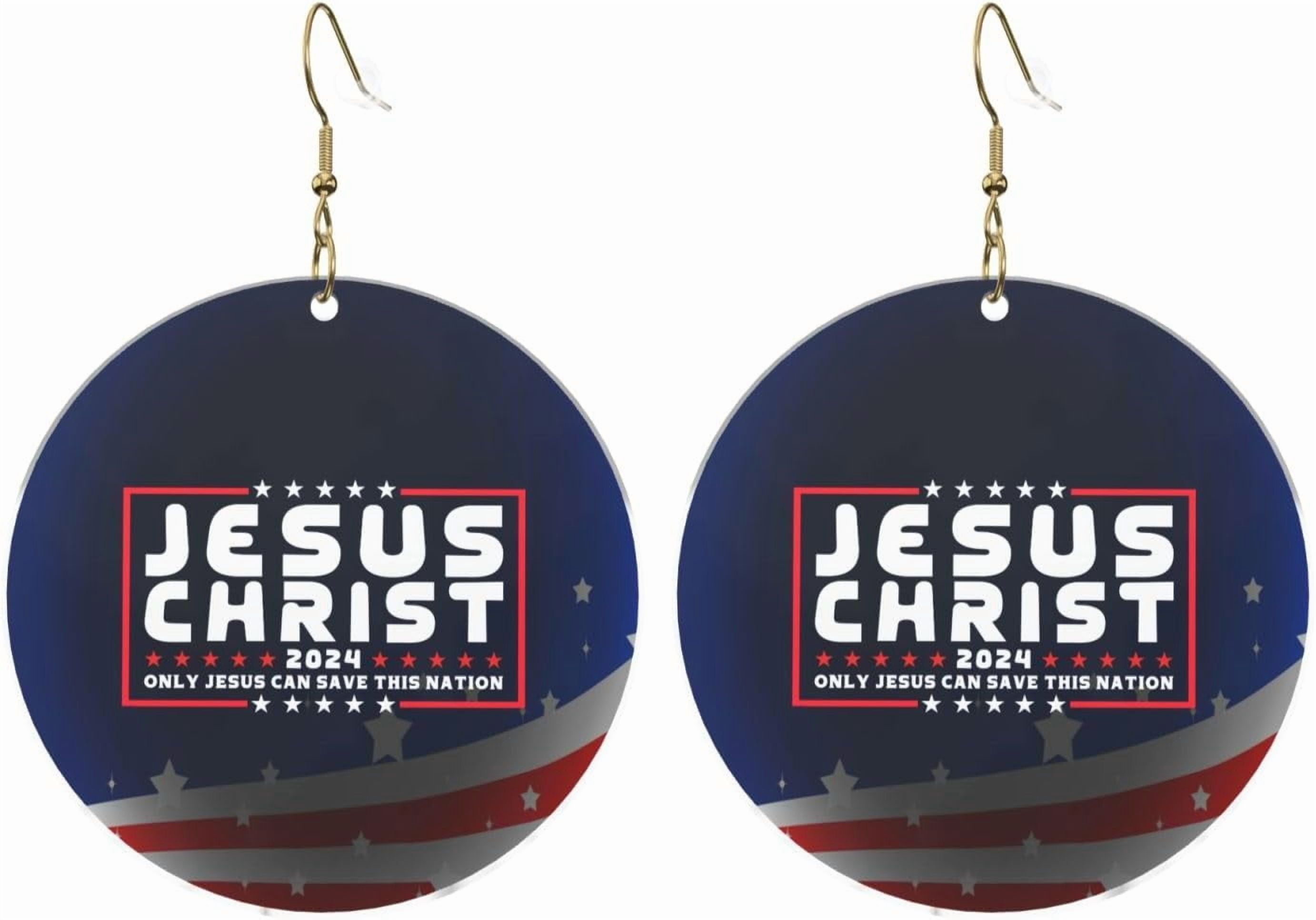 Jesus Christ Top 2024 Only Jesus Can Save This Nation Stylish Round Acrylic Earrings Lightweight Versatile For All Occasions[h415]