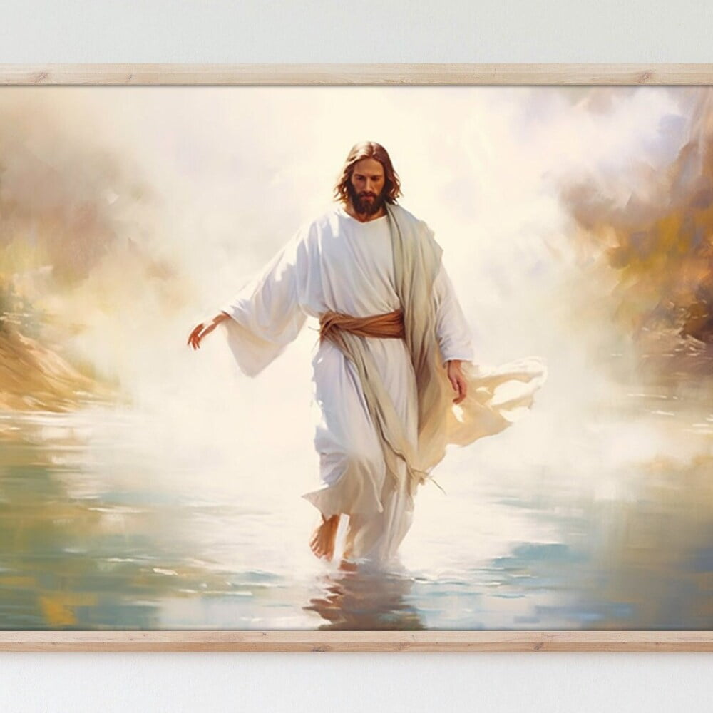 Jesus Christ Walks On Water Poster Religious Wall Art Holy Painting ...