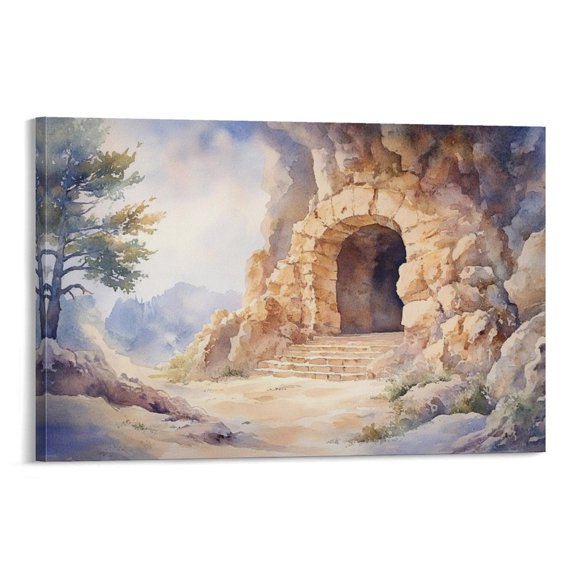 Jesus Christ Wall Art - Empty Tomb Watercolor Painting - Bible Canvas Poster Picture Print Wall Art Poster Painting Canvas Posters Artworks Gift Room Aesthetic 20x30inch(50x75cm)
