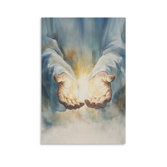 Jesus Christ Wall Art God's Hand Glows Poster Bible Inspirational Watercolor Print Wall Art Poster Scroll Canvas Painting Picture Living Room Decor Home 16x24inch(40x60cm)